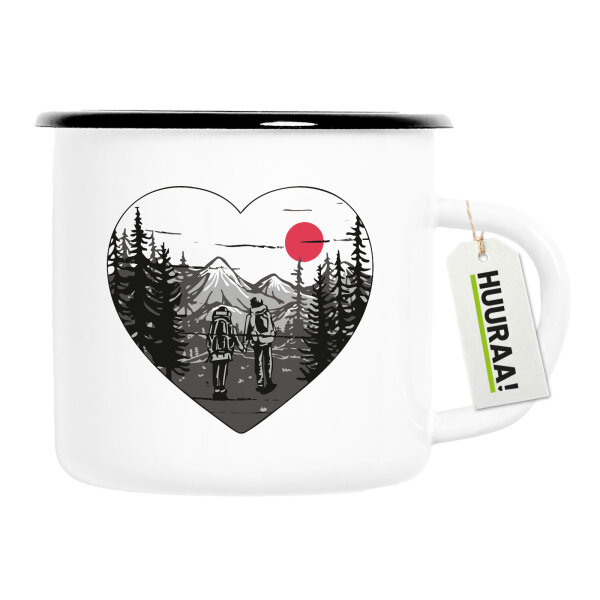 Emaille Tasse Paar wandert Herz 300ml Vintage Emaille Becher