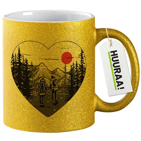 Glitzertasse Paar wandert Herz 330ml