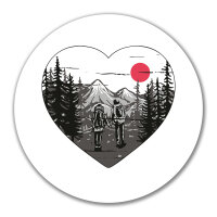 Aufkleber Paar wandert Herz 10cm rund