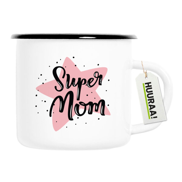 Emaille Tasse Super Mom Beste Mama 300ml Vintage