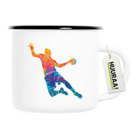 Emaille Tasse bunte Handball Silhouette 300ml Vintage...