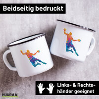 Emaille Tasse bunte Handball Silhouette 300ml Vintage...