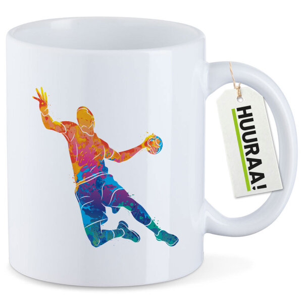 Kaffeetasse bunte Handball Silhouette 330ml