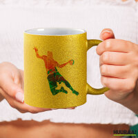 Glitzertasse bunte Handball Silhouette 330ml