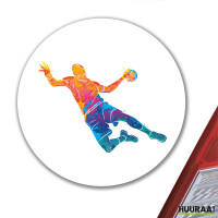 Aufkleber bunte Handball Silhouette 10cm rund
