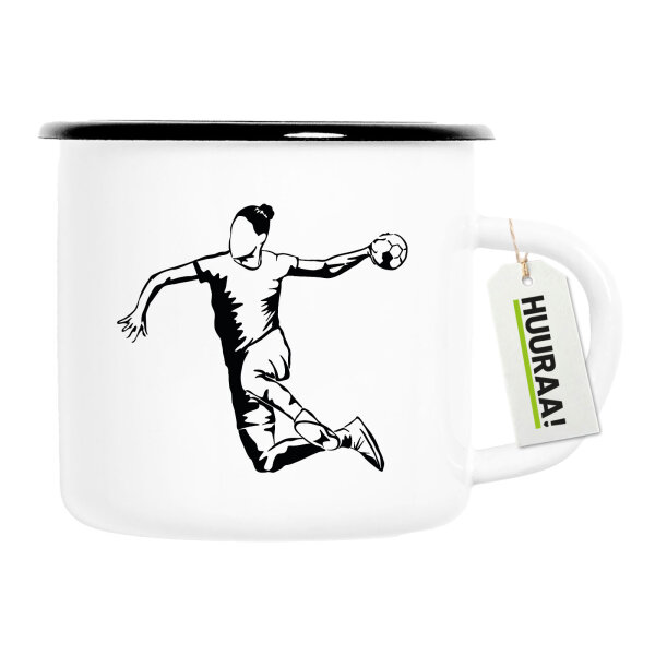 Emaille Tasse Handball Silhouette 300ml Vintage Emaille Becher
