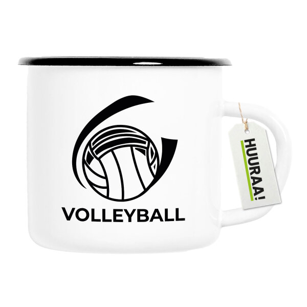 Emaille Tasse Volleyball Schriftzug 300ml Vintage Emaille Becher