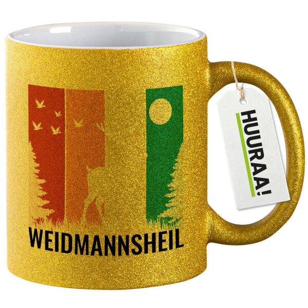 Glitzertasse Weidmannsheil Hirsch Wald 330ml