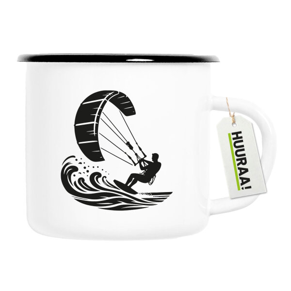 Emaille Tasse Kitesurfen Silhouette 300ml Vintage Emaille Becher