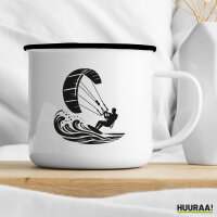 Emaille Tasse Kitesurfen Silhouette 300ml Vintage Emaille Becher