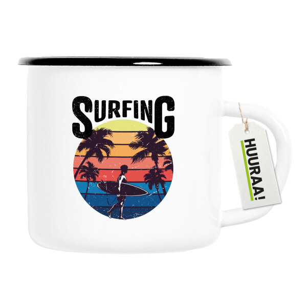 Emaille Tasse Surfing Beach Sunset 300ml Vintage Emaille Becher