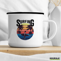 Emaille Tasse Surfing Beach Sunset 300ml Vintage Emaille Becher