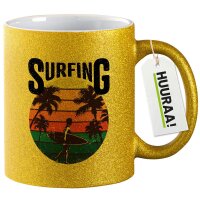 Glitzertasse Surfing Beach Sunset 330ml