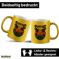 Glitzertasse Surfing Beach Sunset 330ml