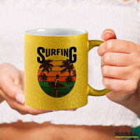 Glitzertasse Surfing Beach Sunset 330ml