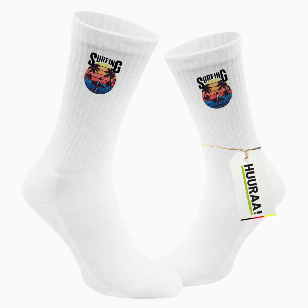 Unisex Socken Surfing Beach Sunset Größe 37/46 White Motiv Tennissocken