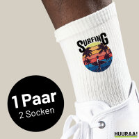 Unisex Socken Surfing Beach Sunset Größe 37/46 White Motiv Tennissocken