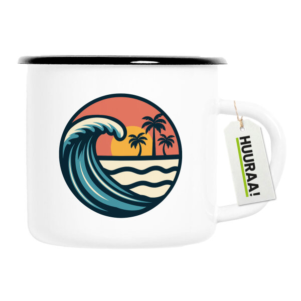 Emaille Tasse Beach Strand Welle 300ml Vintage Emaille Becher