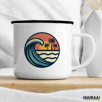 Emaille Tasse Beach Strand Welle 300ml Vintage Emaille Becher