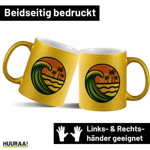 Glitzertasse Beach Strand Welle 330ml