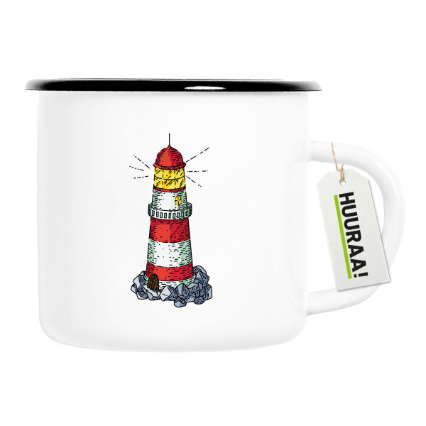 Emaille Tasse Leuchtturm Lighthouse 300ml Vintage Emaille Becher