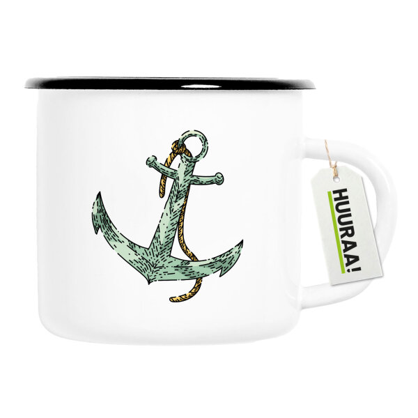 Emaille Tasse Anker Anchor 300ml Vintage Emaille Becher