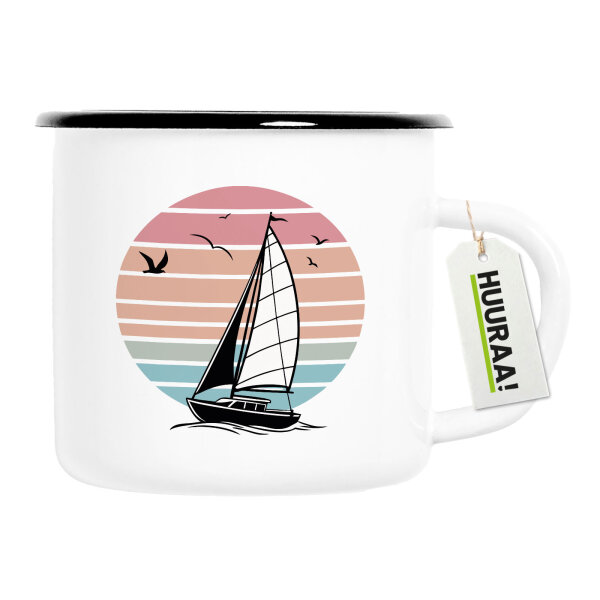 Emaille Tasse Segelboot segeln 300ml Vintage