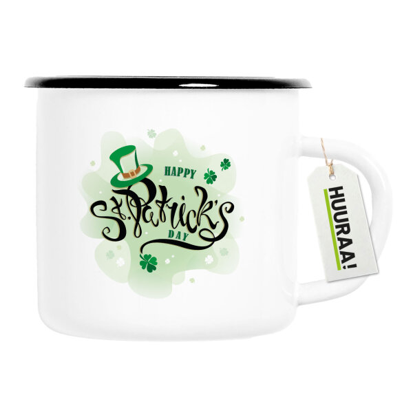 Emaille Tasse Happy St. Patrick’s Day Zylinder 300ml Vintage Emaille Becher