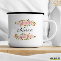 Emaille Tasse Kurwa polnisch Blumen 300ml Vintage Emaille Becher