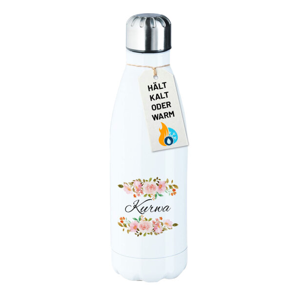 Trinkflasche Kurwa polnisch Blumen 500ml Edelstahl Wasserflasche