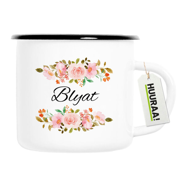 Emaille Tasse Blyat russisch Blumen 300ml Vintage