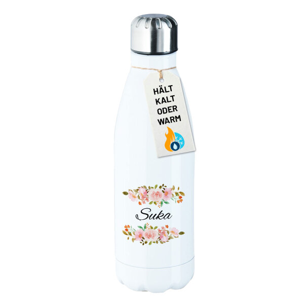 Trinkflasche Suka russisch Blumen 500ml Edelstahl Wasserflasche