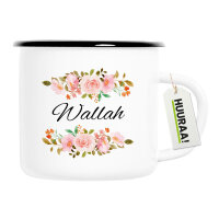 Emaille Tasse Wallah arabisch Blumen 300ml Vintage