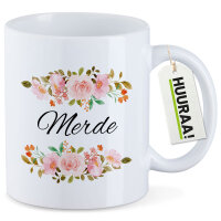 Kaffeetasse Merde französisch Blumen 330ml