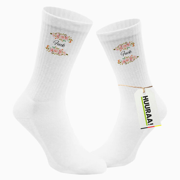 Unisex Socken Fuck englisch Blumen Größe 37/46 White Motiv Tennissocken