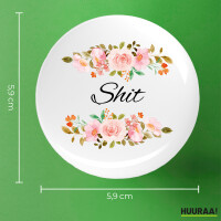 Button Shit englisch Blumen rund