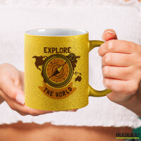 Glitzertasse Explore the world Kompass 330ml