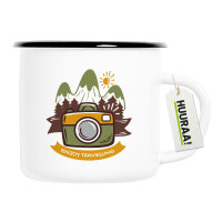 Emaille Tasse Enjoy travelling Kamera 300ml Vintage...