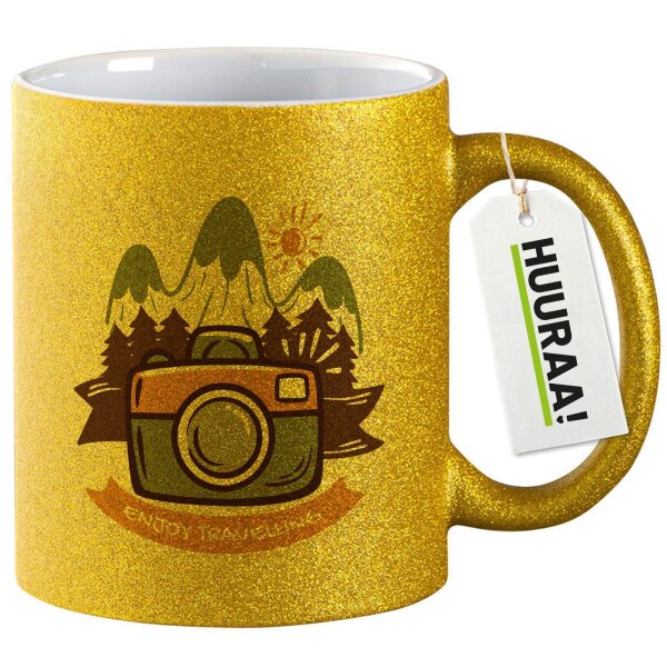 Glitzertasse Enjoy travelling Kamera 330ml