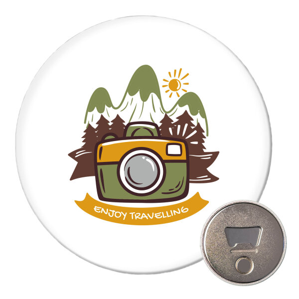 Magnet Enjoy travelling Kamera 59mm Kühlschrankmagnet