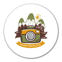 Aufkleber Enjoy travelling Kamera 10cm rund