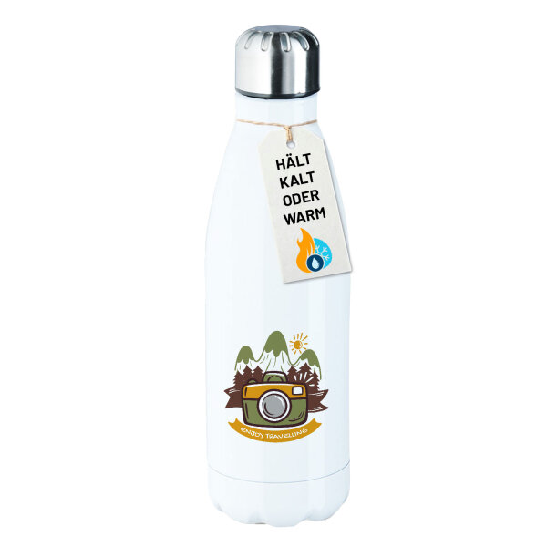 Trinkflasche Enjoy travelling Kamera 500ml Edelstahl Wasserflasche