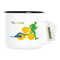 Emaille Tasse Triathlon Schwimmen, Radfahren und Laufen...