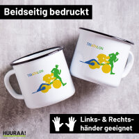 Emaille Tasse Triathlon Schwimmen, Radfahren und Laufen...