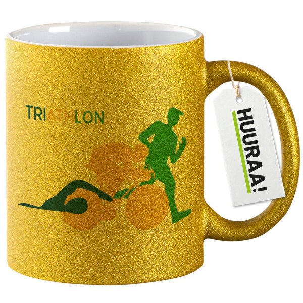 Glitzertasse Triathlon Schwimmen, Radfahren und Laufen 330ml