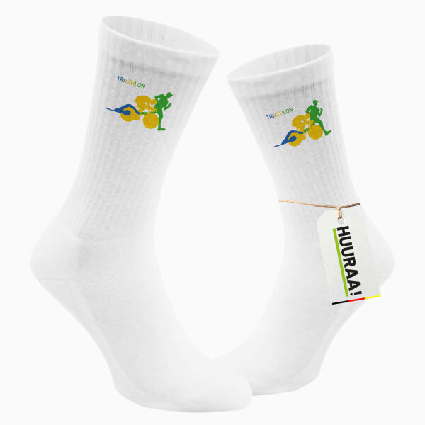 Unisex Socken Triathlon Schwimmen, Radfahren und Laufen Größe 37/46 White Motiv Tennissocken