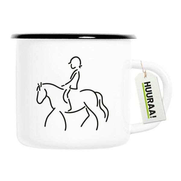 Emaille Tasse Reiten Pferd 300ml Vintage