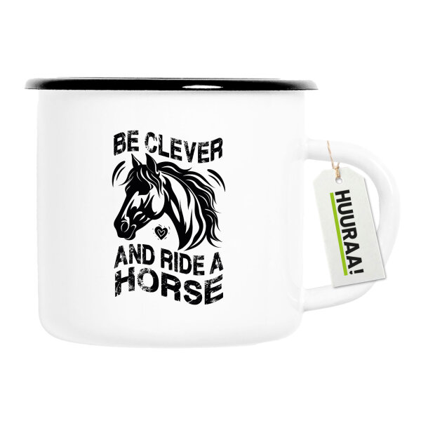 Emaille Tasse ride a horse Pferd 300ml Vintage Emaille Becher