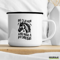 Emaille Tasse ride a horse Pferd 300ml Vintage