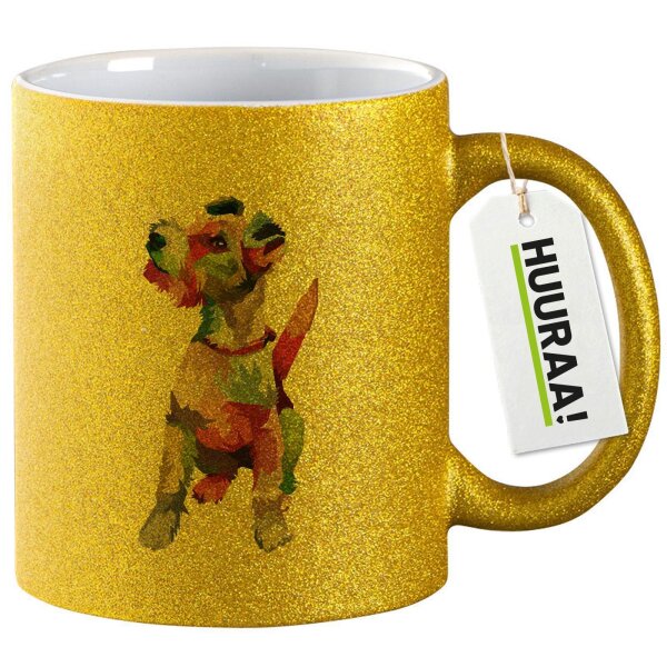 Glitzertasse Fox Terrier Colorful 330ml